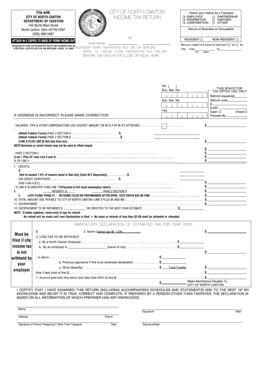 City Of North Canton Income Tax Return Form Printable Pdf Download