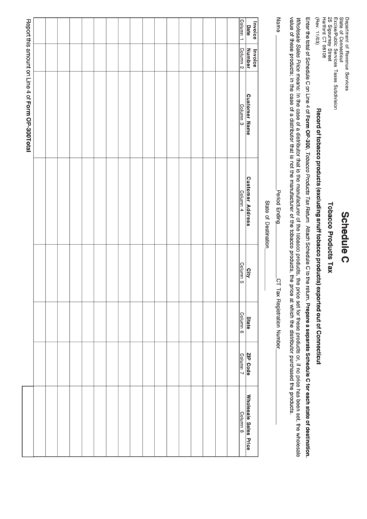 Schedule C - Record Of Tobacco Products (Excluding Snuff Tobacco Products) Exported Out Of Connecticut - Vertical Printable pdf