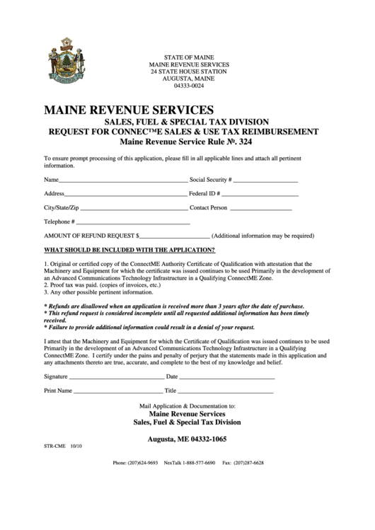 Form Str-Cme - Sales, Fuel & Special Tax Division Request For Connectme Sales & Use Tax Reimbursement Printable pdf
