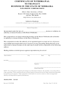 Certificate Of Withdrawal To Transact Business In The State Of Nebraska - Non-profit Corporations