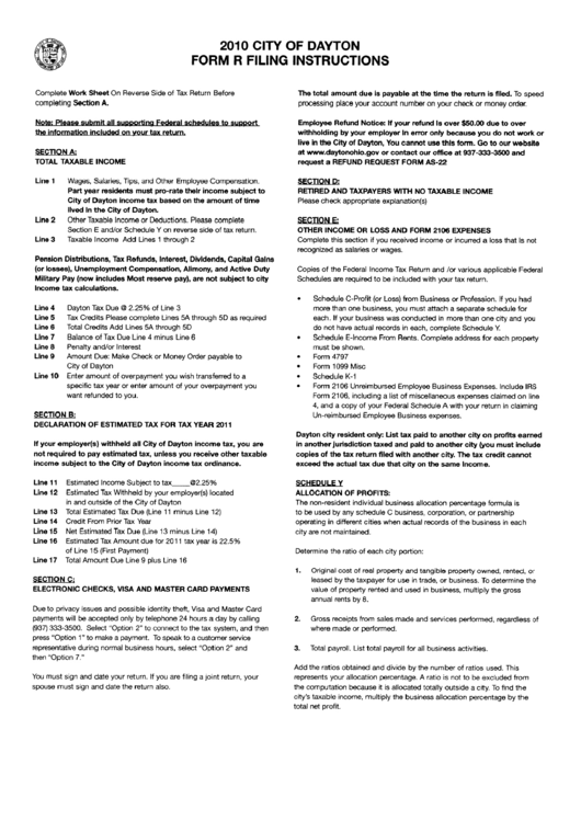 2010 City Of Dayton Form R Filing Instructions Printable pdf