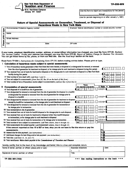 Form Tp-550-Mn - Return Of Special Assessments On Generation, Treatment ...