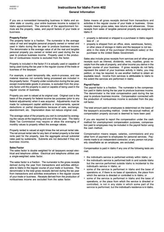 Instructions For Idaho Form 402 Printable pdf