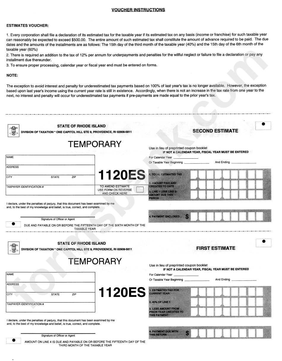 Form 1120es - Estimate Voucher - Temporary