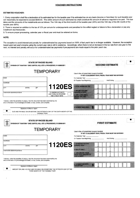 Form 1120es - Estimate Voucher - Temporary Printable pdf