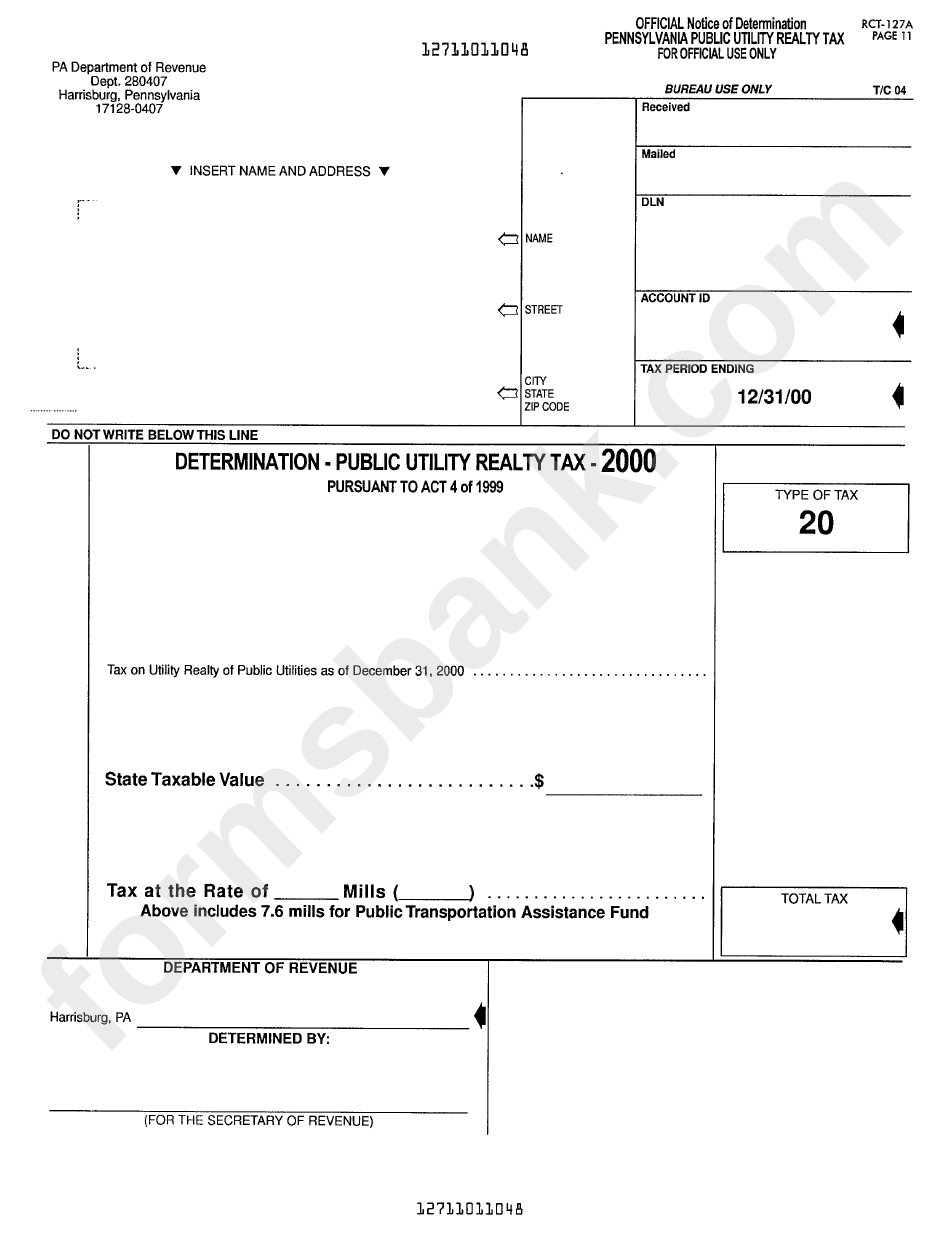 Form Rct-127 - Public Utility Realty Tax Report - 2000