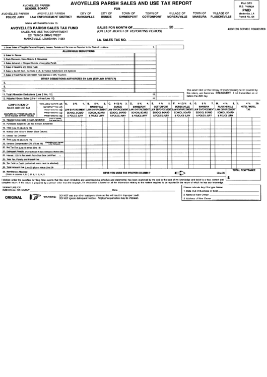 Avoyelles Parish Sales And Use Tax Report Printable pdf