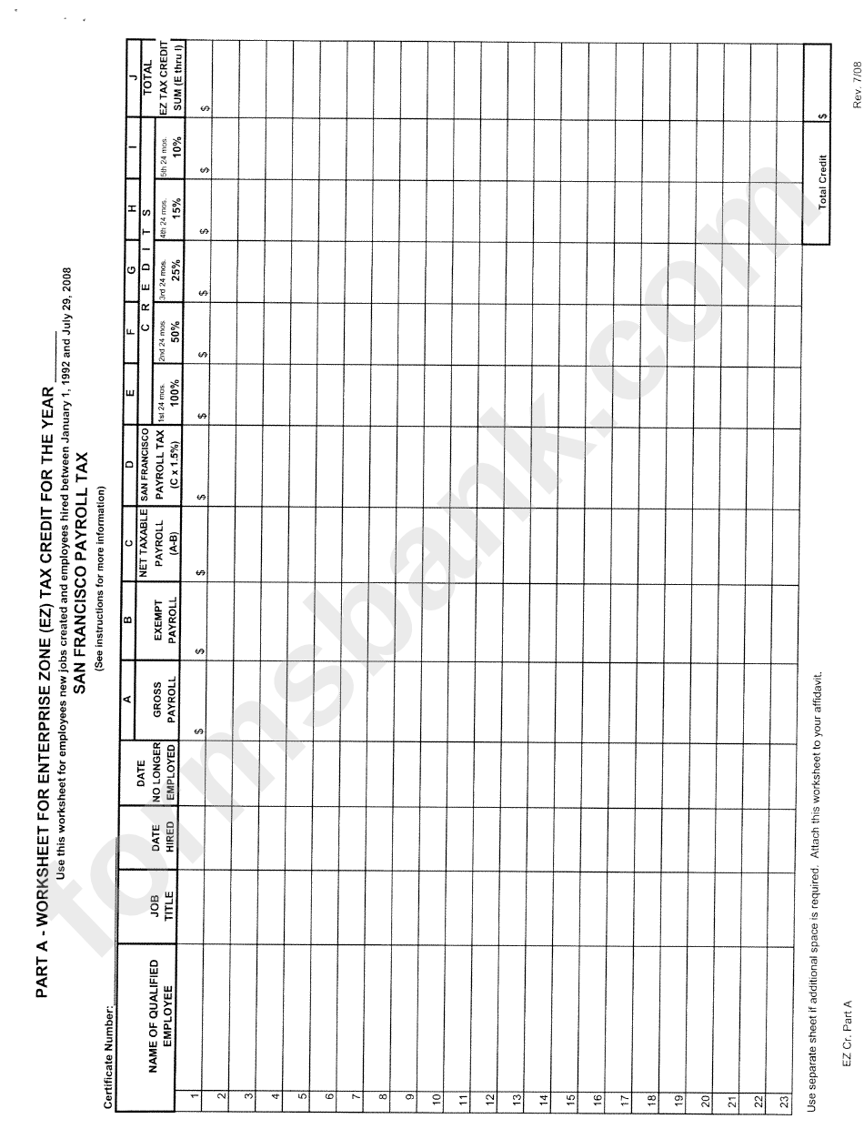 San Francisco Payroll Tax Worksheet printable pdf download