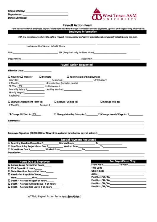 Payroll Action Form