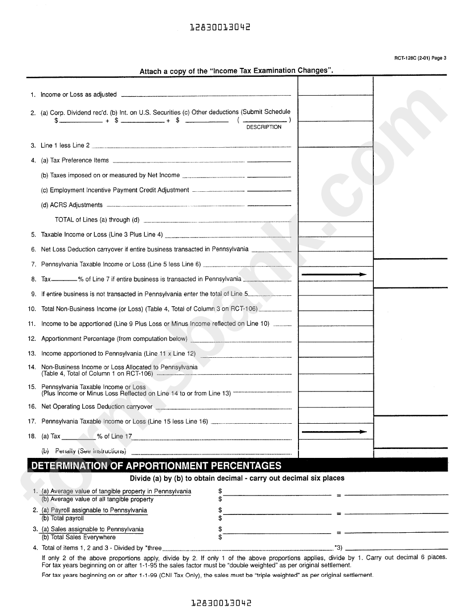 Form Rct-128c - Report Of Change In Corporate Net Income Tax