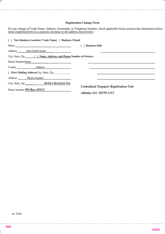 Registration Change Form - Centralized Taxpayer Registration Unit Printable pdf