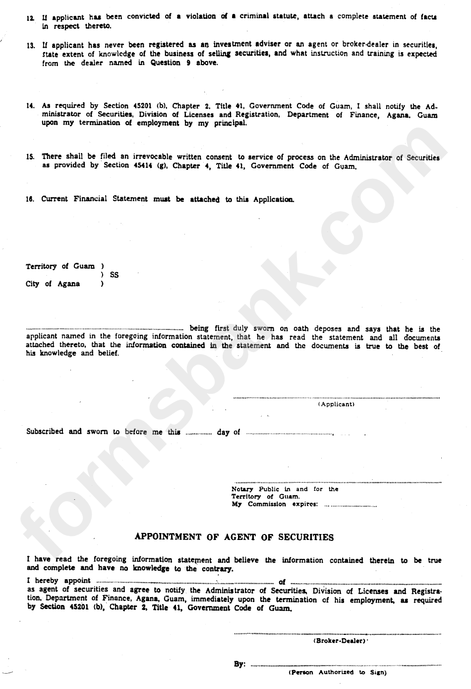 Form Fcn 2-2-153 - Application For Registration As Agent Of Securities