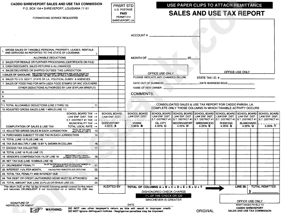 Sales / Use Tax Report - Caddo Shreveport