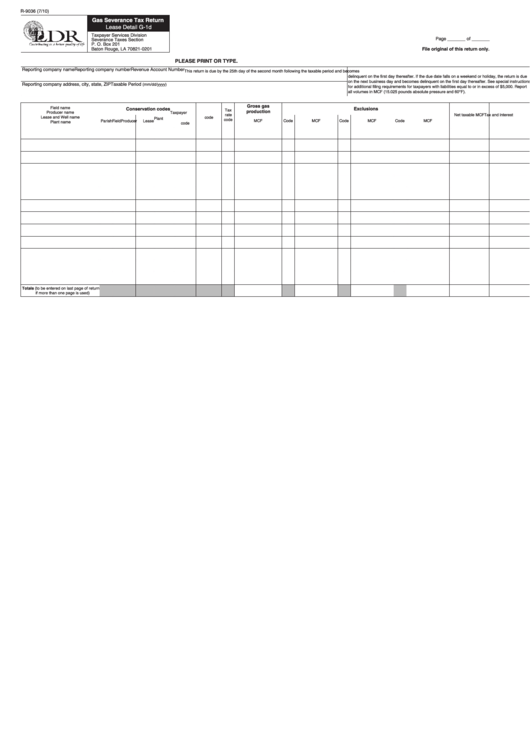Fillable Form R-9036 - Gas Severance Tax Return Lease Detail G-1d Printable pdf