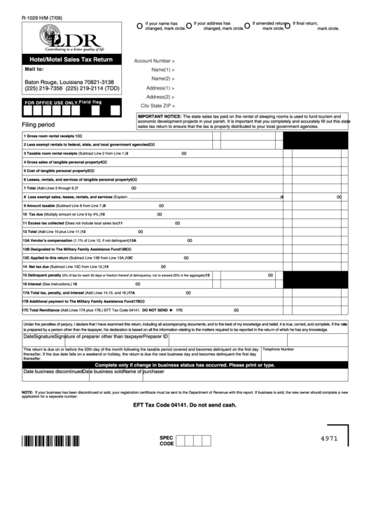 Fillable Form R-1029 H/m - Hotel/motel Sales Tax Return - Baton Rouge - Louisiana Printable pdf