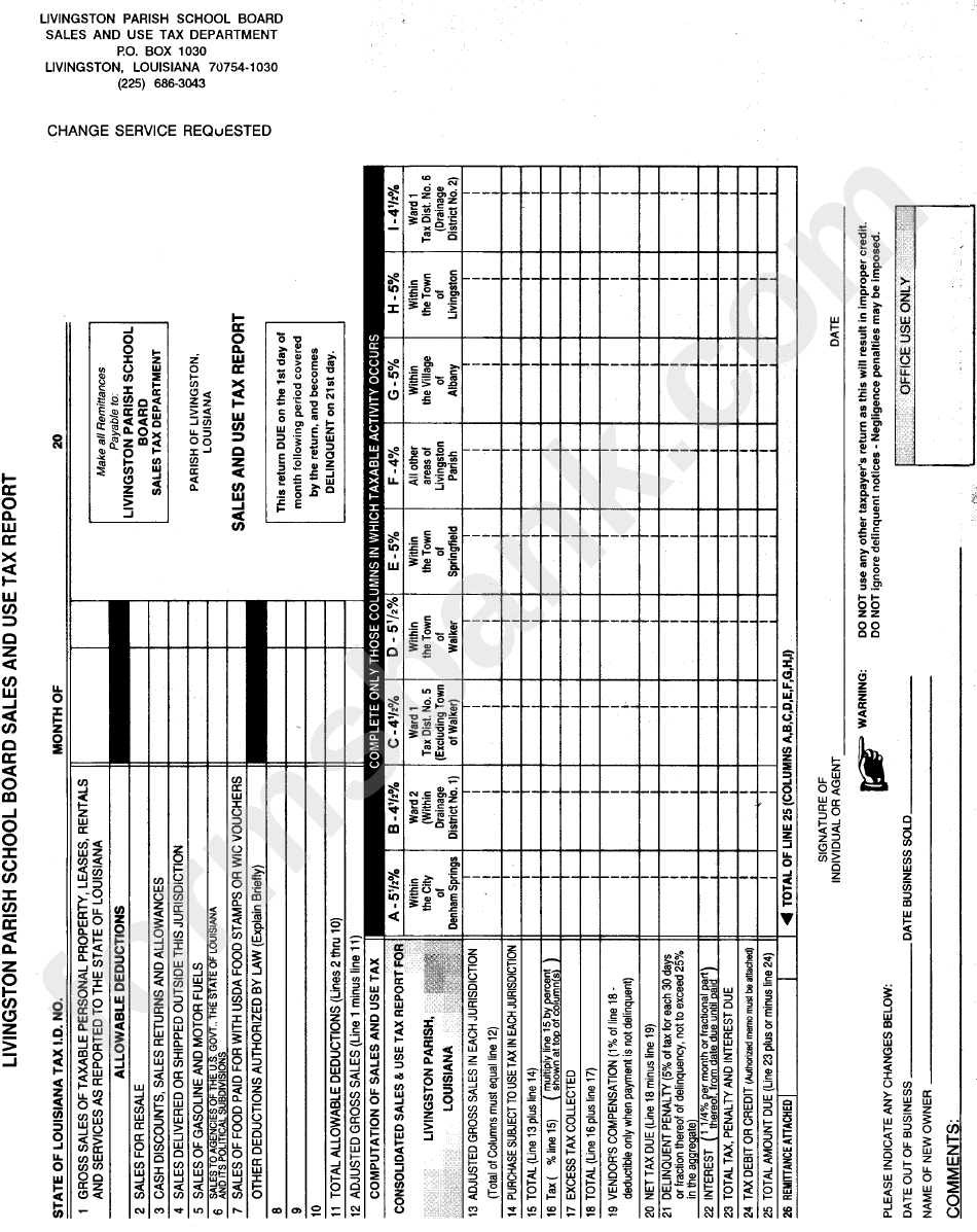 Sales And Use Tax Report - Livingston Parish