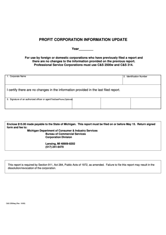 Fillable Form C&s 2500wg - Profit Corporation Information Update Printable pdf