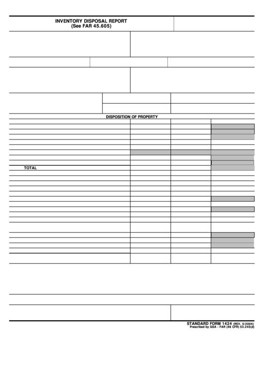 Form 1424 - Inventory Disposal Report Printable pdf