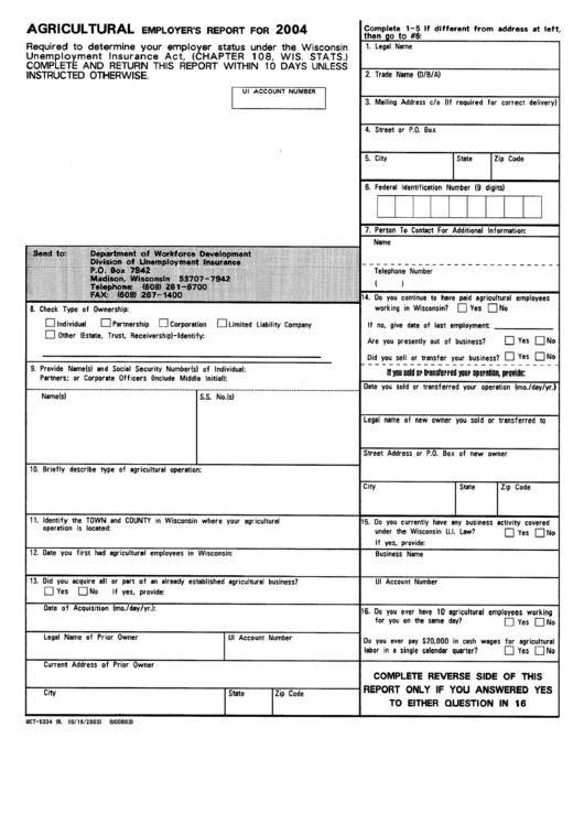 Form Uct-5334 - Agricultural Employer