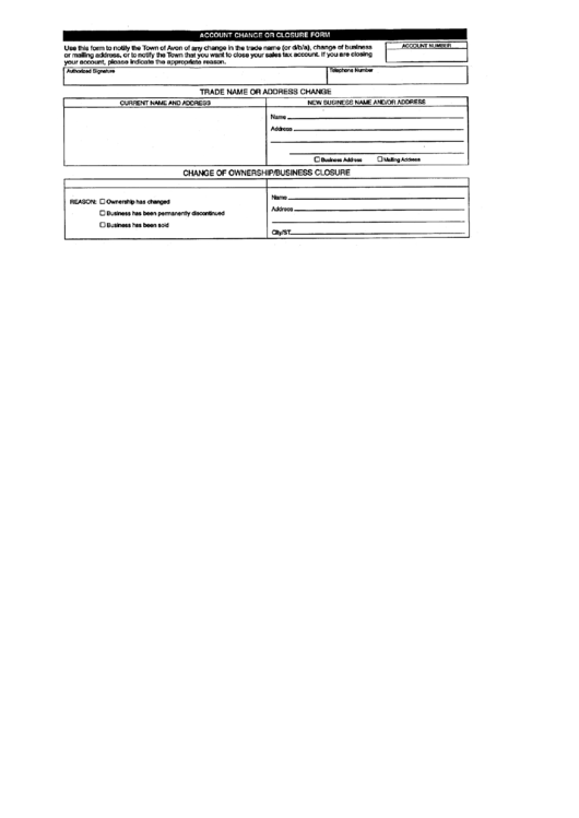 Account Change Or Closure Form Printable pdf