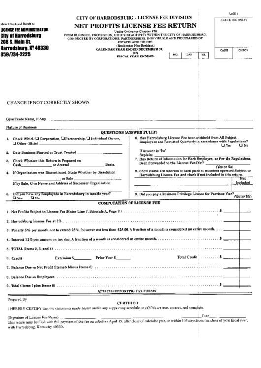 Net Profits License Fee Return Form Printable Pdf Download 2544