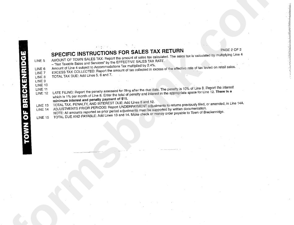 Instructions For Town Of Breckenridge Sales And Use Tax Return