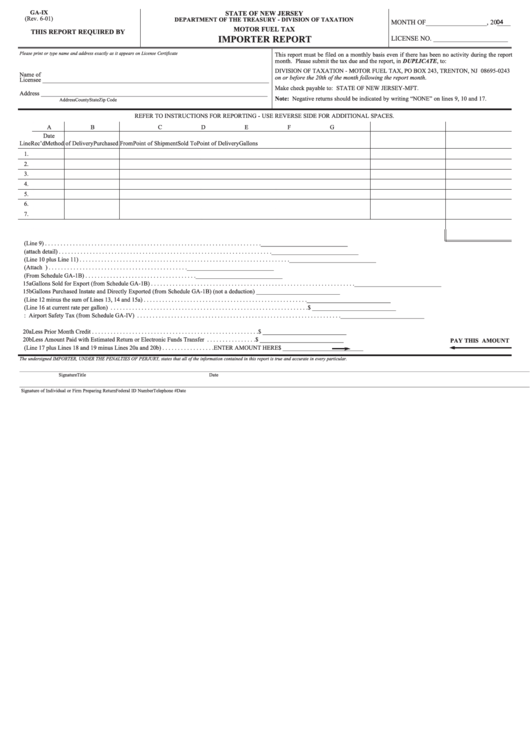 Fillable Form Ga-Ix - Motor Fuel Tax Importer Report Printable pdf