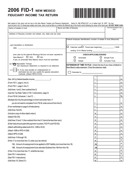 Form Fid-1 - New Mexico Fiduciary Income Tax Return - 2006 Printable pdf