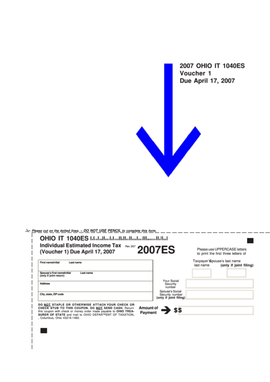 Fillable Form It 1040es - Individual Estimated Income Tax - 2007 Printable pdf