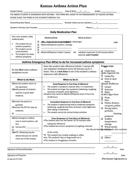 Asthma Action Plan Form