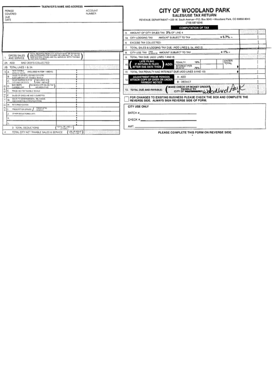 City Of Woodland Park Sales/use Tax Return Form printable pdf download