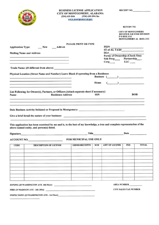 Business License Application Form Printable pdf