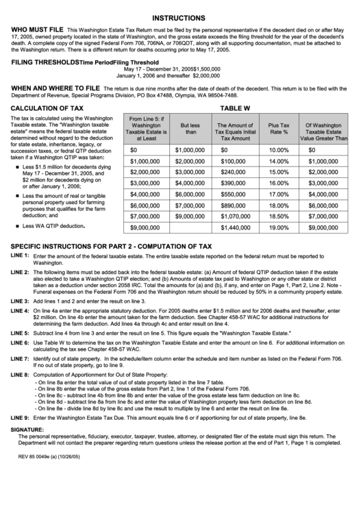 Instructions For Washington Estate Tax Return printable pdf download