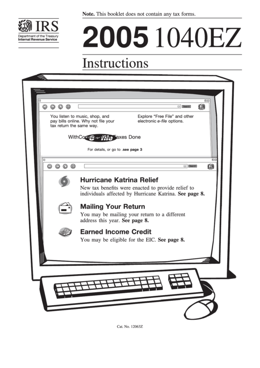 Instructions For 1040 Ez Form - Internal Revenue Service - 2005 Printable pdf