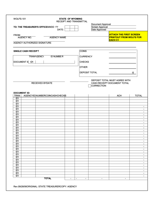 Form Wolfs-101 - Receipt And Transmittal Printable pdf