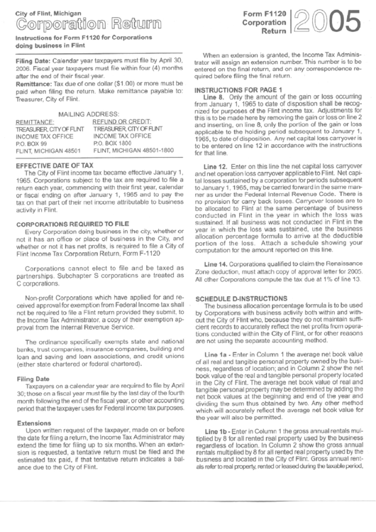 Instructions For Form F1120 - Corporation Return - 2005 printable pdf ...