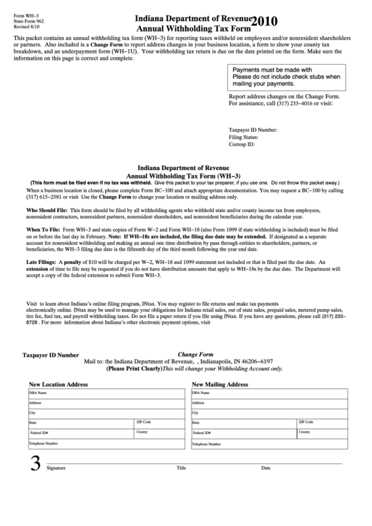 Fillable Form Wh-3 - Annual Withholding Tax - 2010 Printable pdf