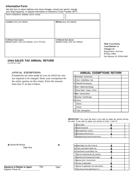 Form 31-010 Rf41a - Iowa Sales Tax Return - 2002 Printable pdf
