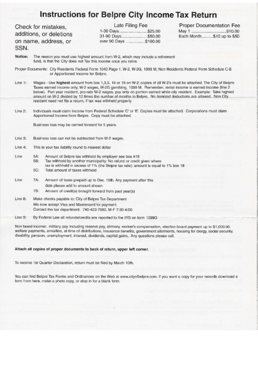 Instructions For Belpre City Income Tax Return Form Printable pdf