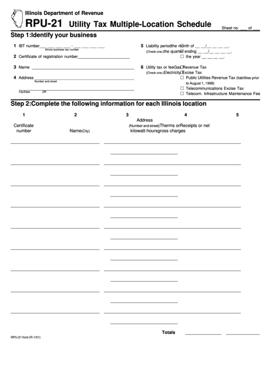 Form Rpu-21 - Utility Tax Multiple-Location Schedule - 2001 Printable pdf