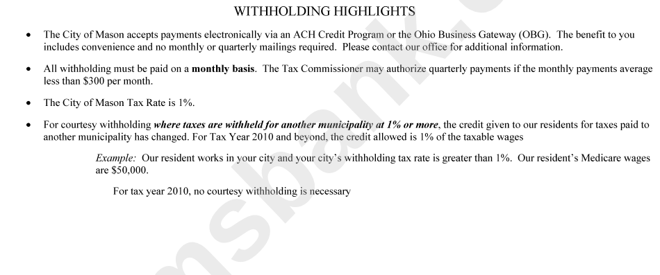 Form W-2 - Withholding Tax Worksheet