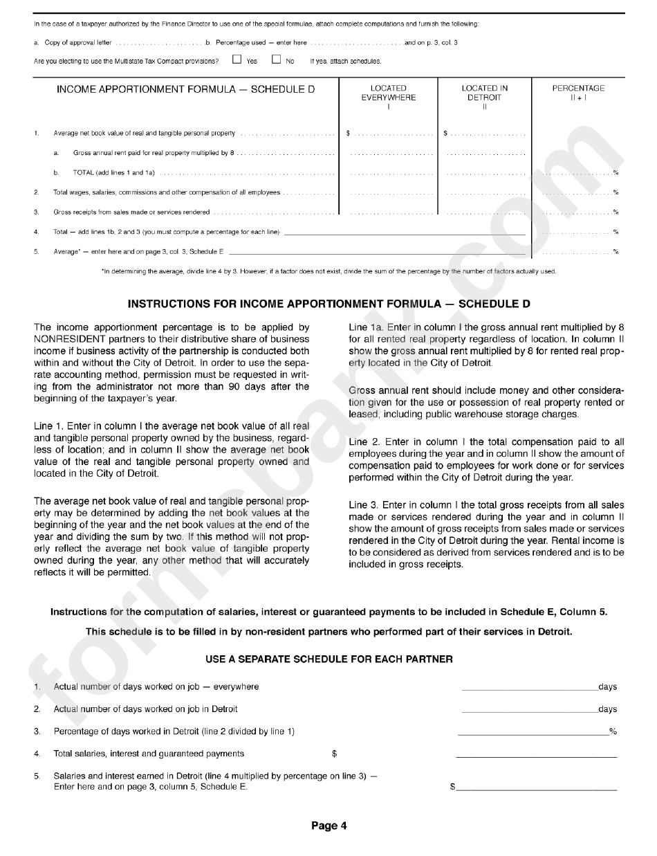 Form D-1065 - City Of Detroit Income Tax Partnership Return - 2003