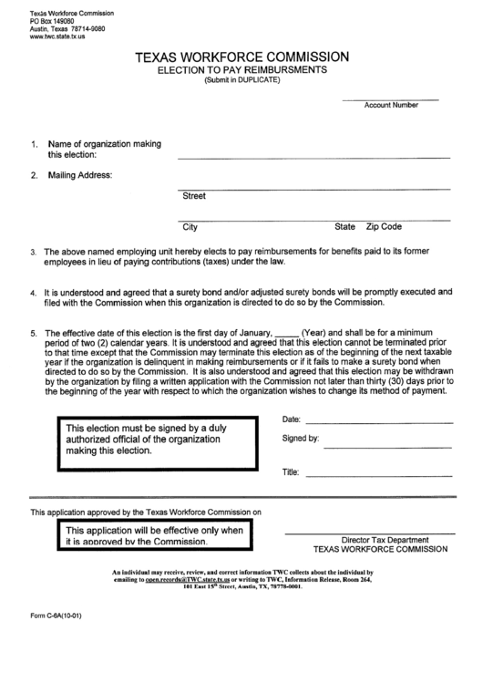 Form C-8a - Election To Pay Reimbursements Printable pdf