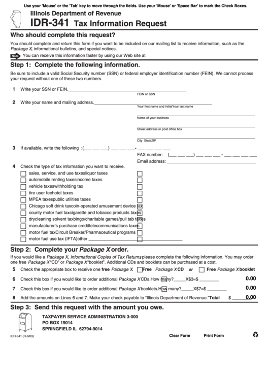 Fillable Form Idr-341 - Tax Information Request - Illinois Department Of Revenue Printable pdf