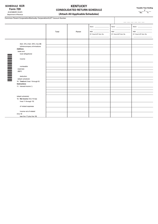 Form 720 - Schedule Kcr - Kentucky Consolidated Return Schedule Printable pdf