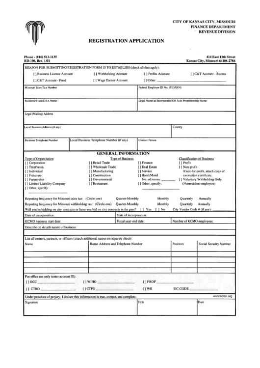 Form Rd-100 - Registration Application Printable pdf