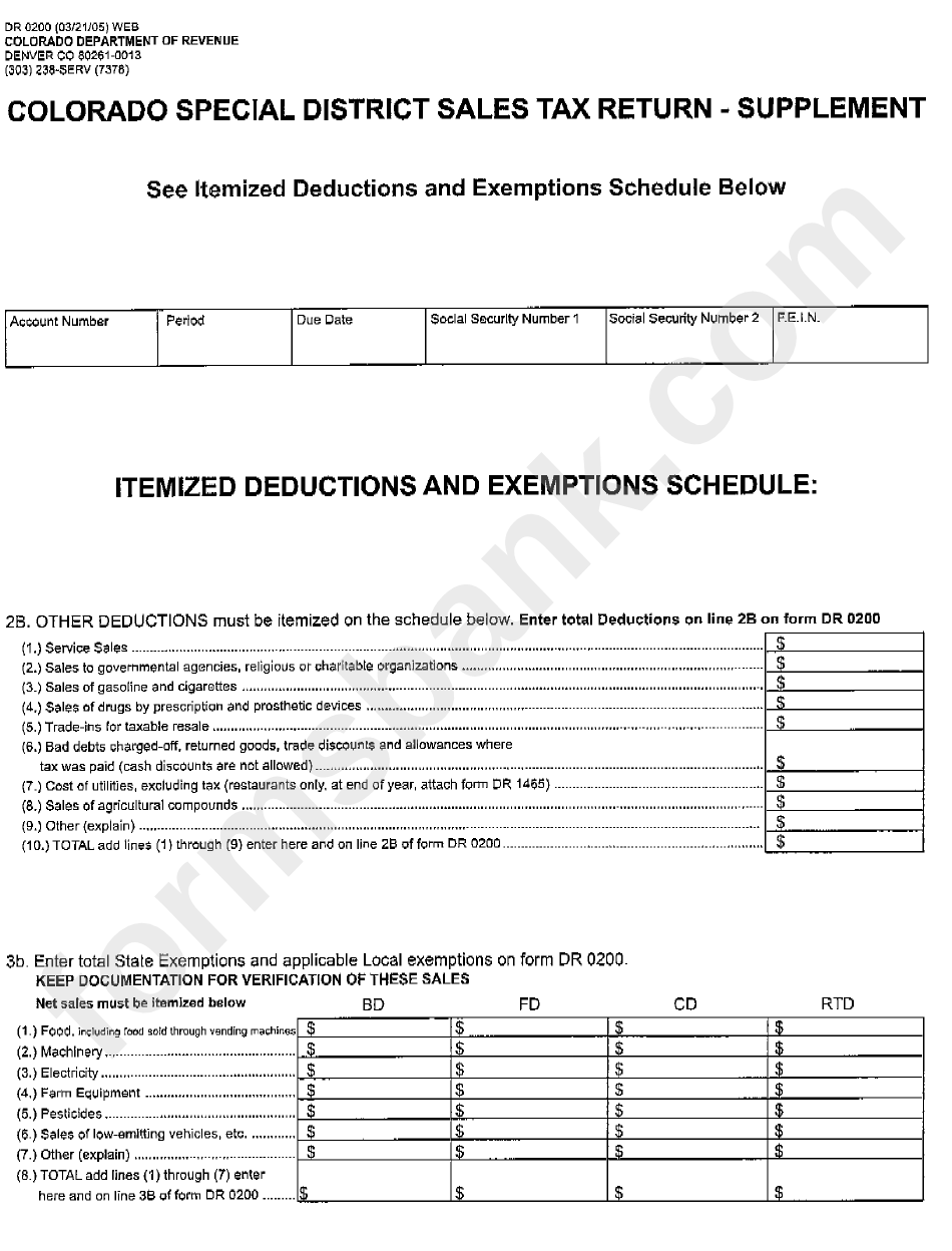 Form Dr 0200 - Colorado Special District Sales Tax Return - Supplement