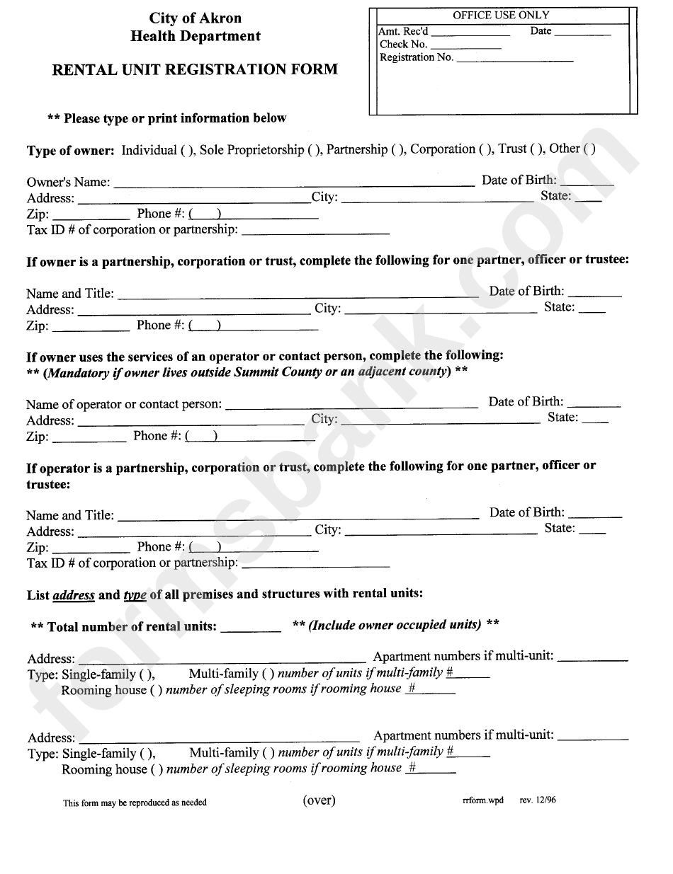 Rental Unit Registration Form