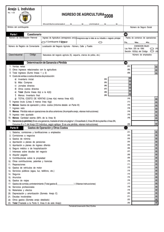 Anejo L Individuo - Ingreso De Agricultura - 2008 Printable pdf