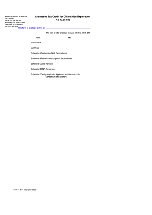 Instructions For Form 04-310 - Alaska Oil And Gas Alternative Exploration Tax Credit Claim Printable pdf